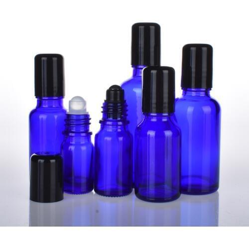 12pcs x 5ml 10ml 15ml 20ml 30ml 50ml 100ml Cobalt Blue Glass Roll on Bottle 1/6OZ 1/3OZ 1/2OZ 1OZ Glass Roller Ball Containers