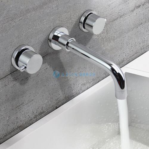 Contemporary Chrome Finish Brass Three Holes Two Handles Hot And Cold Mixer Sink Faucet Bathroom Basin Tap MPAZ002A