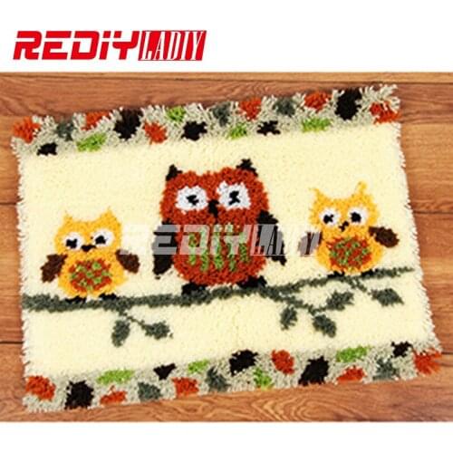 DIY Carpet Rug Latch Hook Kits Acrylic Yarn Embroidery Floor Mat Owl Family Pre-Printed Canvas Wall Hanging Modern Art Crafts