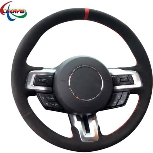 DIY Hand-stitched Anti-Slip Black Suede Steering Wheel Cover For Ford Mustang GT 2015- 2019 Mustang 2015-2019 Car Decoration
