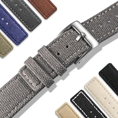 Hemsut Canvas Watch Bands Quick Release Grey Two Pieces Fabric Watch Straps Heavy Duty Buckle 18mm 20mm 22mm