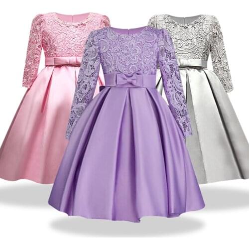 Highend elegant Girls Dresses Long sleeve silk Lace Christmas Clothes Wedding Party Dress For Girl Childrens Princess Dresses