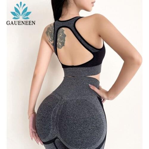 GAUENEEN Women Seamless Yoga Set Fitness Clothing Halter Push Up Sports Bra High Waist Booty Shorts Gym Sets Workout Clothes