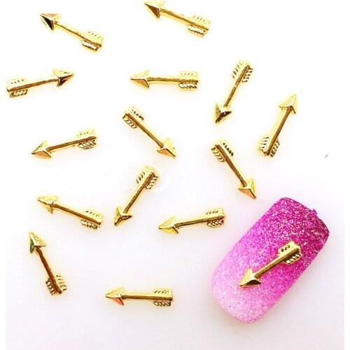 Gold Nail Art Decorations Charms Arrows 3d Stickers 50Pcs Metal Alloy Nailart Supplies Manicure Designer Stick Art Gel UV Logo