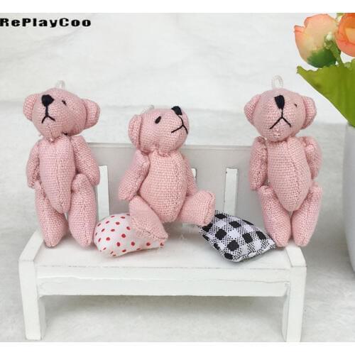 100PCS/LOTMini Teddy Bear Stuffed Plush Toys Small Bear Stuffed Toy 4.5cm Pink Cottot Kids Toys Pendant Birthday GiftsHMR022
