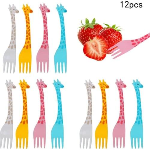 Kitchen Tool Cartoon Giraffe Shape Food Picks Gadgets Salad Desert Forks Fruit Snack Toothpick Tableware 12pcs/set