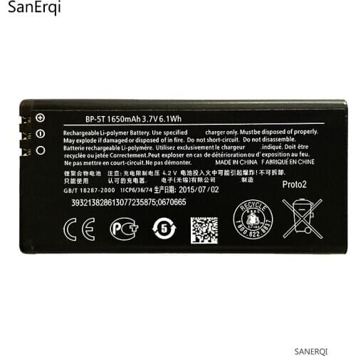 For Nokia Lumia 820 820T 1650mAh BP5T BP 5T BP-5T Mobile Phone Lithium Internal Replacement Battery SanErqi