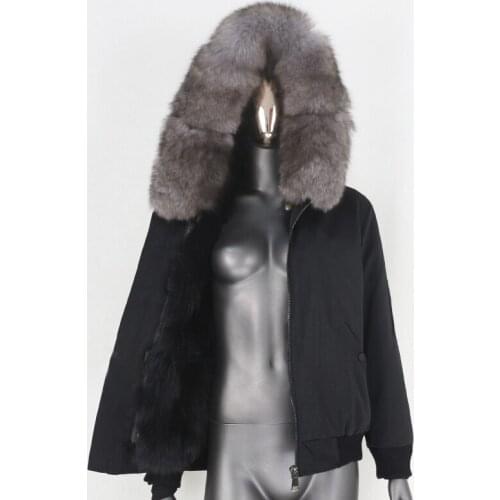 2021 New Waterproof Bomber Parka Real Fox Fur Coat Natural Fur Collar Hood Winter Jacket Women Outerwear Removable Warm