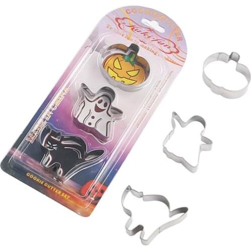 3pcs/set Stainless Steel Biscuit Mould Bakeware Halloween Series Shape Fondant Cake Mold DIY Pastry Cookie Cutter LX7798