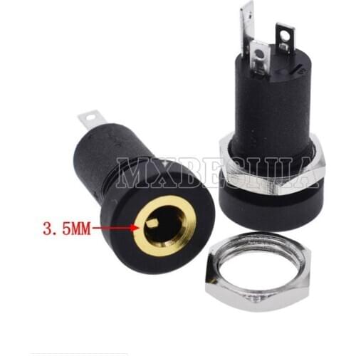 5pcs/2pcs 3.5mm Audio Socket 4 Pole Black Panel Mount Gold Plated With Nuts Headphone Socket 3pins