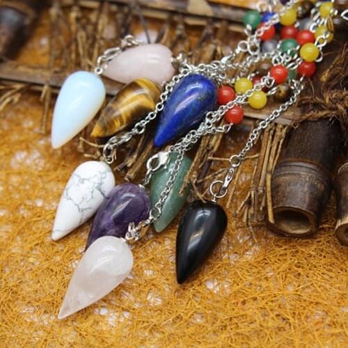 6PCS 7 Chakra Energy Natural Stone Pendants Reki Healing Meditation Pendulum Jewelry Necklace for Women Men Divination Amulet