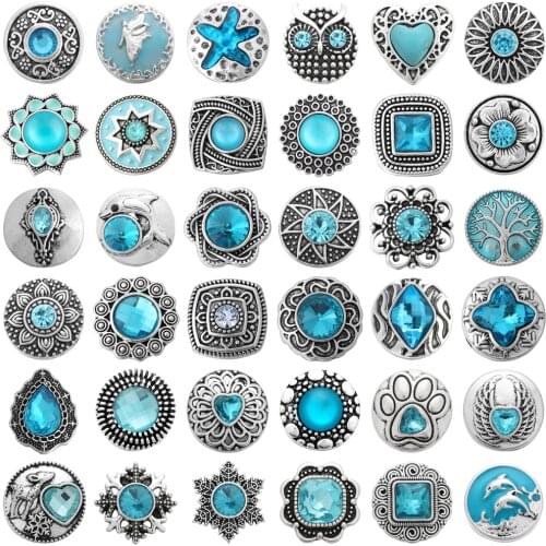 6pcs/lot Fashion Snaps Jewelry Sky Blue 18mm Metal Snap Buttons Fit Metal Snap Bracelet Necklace Jewelry