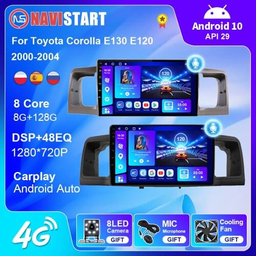 6+128G USB Autoradio Car Radio for Toyota Corolla E130 E120 2000- 2004 Multimedia Player Navigation GPS Stereo 2 din BT Carplay