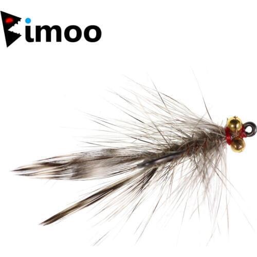 Bimoo 6PCS 10# Trout Fly Fishing Flies Streamer Fly Feather Tail Chain Bead Head Eyes Artificial Lure Bait