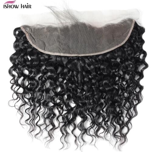 Ishow Brazilian Water Wave Lace Frontal 13X4 Lace Frontal Closure Pre Plucked Medium Brown Ear To Ear Lace Closure Human Hair