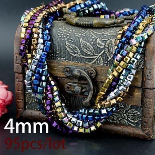 High Quality Hot New 4mm Crystal Square Shape Cube Austria Faceted Loose Spacer Round Glass Beads for Garment Beads 95Pcs/lot