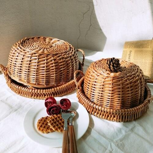 Willow rattan double ear tray breakfast tray baking snack basket dried fruit basket multifunctional snack bread tray