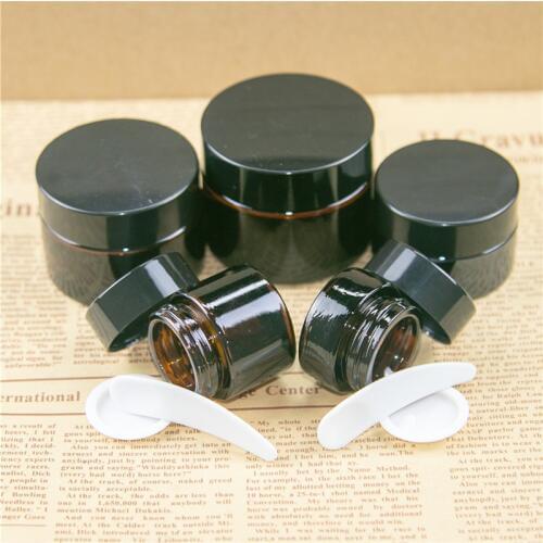 10pcs 5g/10g/20g/30g/50g Glass Amber Brown Cosmetic Face Cream Bottles Lip Balm Sample Container Jar Pot Makeup Store Vials