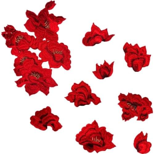 Group of flowers Embroidery Fabric Applique patches African Lace Sew Dress Sling Cloth Decorate Accessory DIY patch