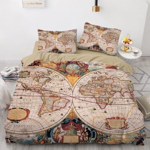 3D Map Eurupe Design Comforter Duvet Quilt Cover Bedding Set Full King Queen Double Full Twin Sizes Camel Bed Linen Home Textile