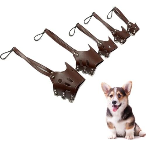 Leather Dog Muzzle Adjustable Mask Mouth Muzzle Anti Stop Chewing Pet Training Products for Small Medium Large Dog Accessories
