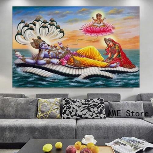 Lord vishnu on sea indian hindu god goddess living room home wall art decor poster No Frame Canvas Painting