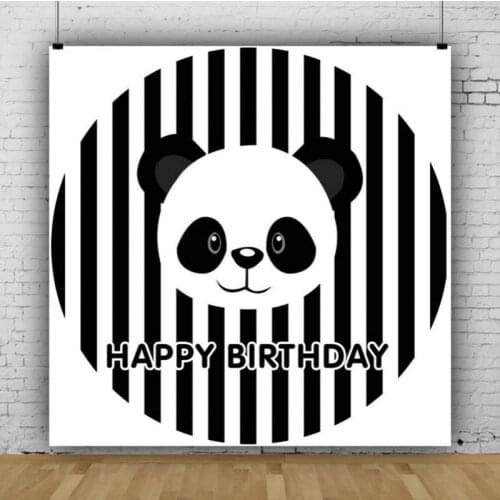 Cartoon Cute Panda Black and White Vertical Striated Background Baby Birthday Party Decoration Photography Photo Vinyl Backdrop