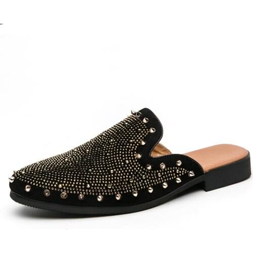 New Men Casual Shoes Designer Rivet Dress Shoes Loafers Fashion Chaussure Homme Cuir Half Slippers Zapatos Hombre Party Flats