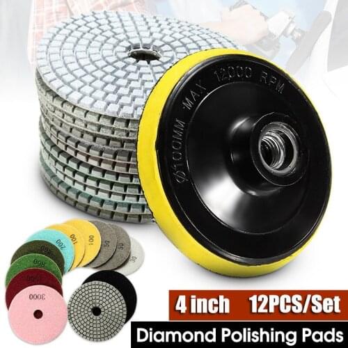 12Pcs Diamond Polishing Pads Kit 4 Inch M14 Polishing Wheel For Granite Stone Concrete Marble Polishing Tool Grinding Discs Set