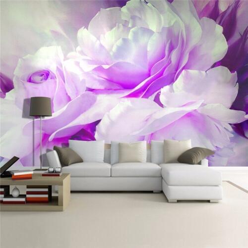 Non-woven Printing Wall Paper High Quality Oil Painting Purple Peony Wall Mural Custom Living Room Bedroom Wall Decor Wallpaper