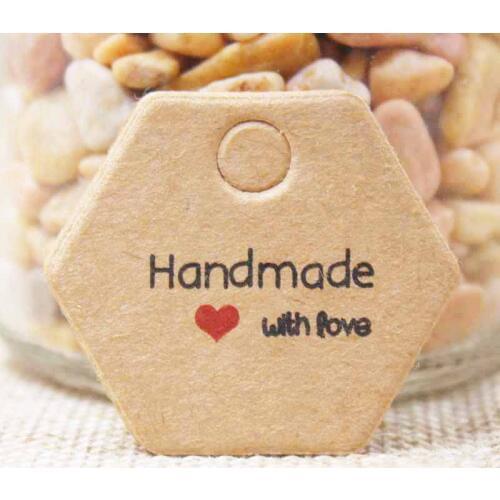 New Zerong polygon garment hang tag print handmade with love .Diy gift label .wedding/candy favors card tag label 100pcs per lot