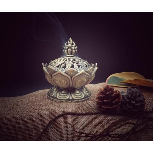 New Tibetan Buddhism Lotus Ancient-like Alloy Aromatherapy Furnace Office and Home Decoration Incense Burner Incense Holder
