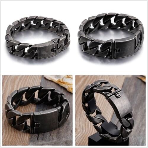New Arrive High Quality Bracelet Chain 316L Stainless Steel Polished Black Cuban Curb Link Chain Mens Boys Bracelet Bangle