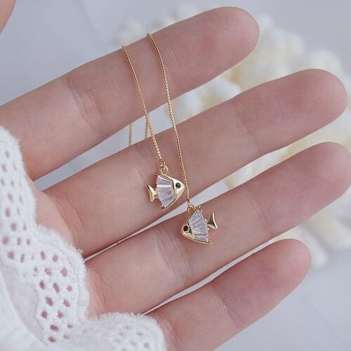 New Fashion Brand Jewelry 14K Gold Plated Fish Dangle Earrings for Women Gift Shining Zircon Drop Earrings