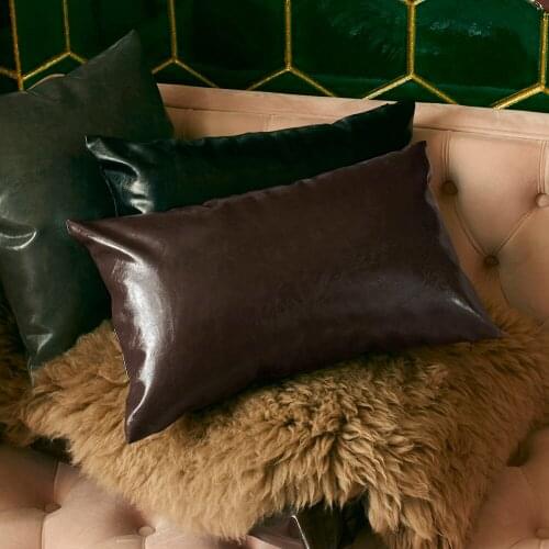 Solid Color PU Leather Pillow Case Durable Sofa Cushion Cover Pillowcase Pillowslip Waist Cushion Covers Home Bedroom Decor