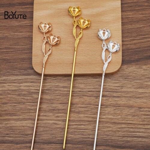 BoYuTe (10 Pieces/Lot) 120*2.5MM Metal Iron Hair Stick Welding 54.5*28MM Alloy Flower Diy Retro Jewelry Accessories