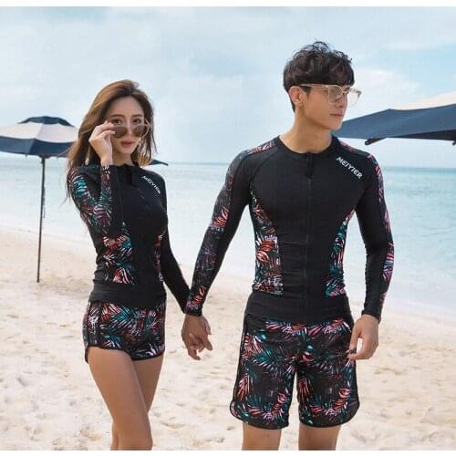 Men Women Matching Couple Surfing Beach Diving Water Sport Rashguard Long Sleeve UV Sun Protection Yoga Running Bathing SwimWear