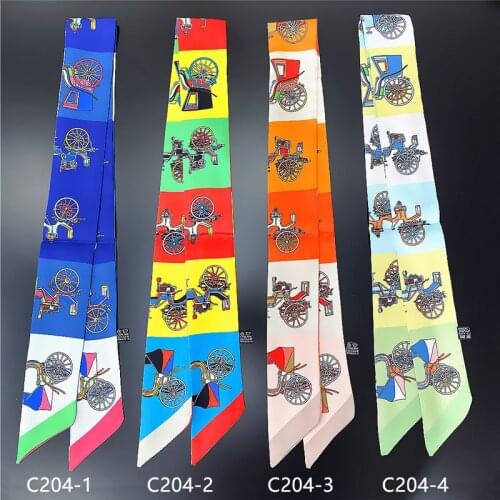 Carriage printing luxury brand ladies summer silk scarf decoration handbag scarves fashion hair band long shawls MR64