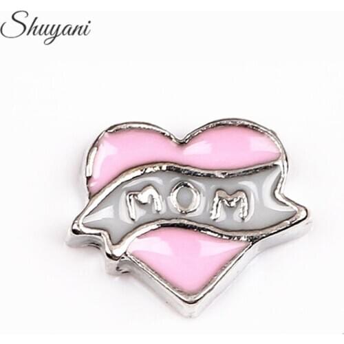 F160 Heart shaped Mom letters alloy floating charms for living memory glass floating locket charms DIY jewelry 20pcs/lot