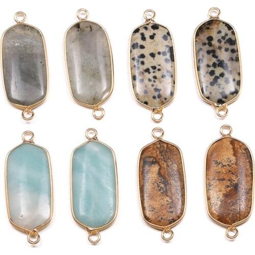 Natural Flash Labradorite Picture Stone Connector Rectangle Stone Pendant Connectors For Jewelry Making Bracelet Necklace16x40mm