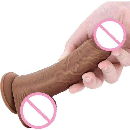 8 Inch 20 Cm Realistic Dildo Powerful Sucker Silicone Penis Dildo Women Use Real Glans Testicles Real Penis Adult Products Woman