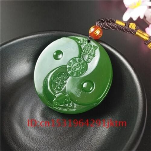 Carved Charm Bagua Green Chinese Hand Pendant Necklace Natural Women Fashion Jadeite Amulet Taiji Jewelry Jade for Gifts Men