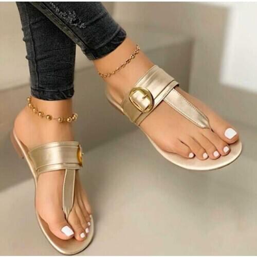 Women Clip Toe T tied Slippers Fashion 2020 Pu leather Sandals Summer Ladies Flat Shoes Woman Beach Female Casual Flip Flops New