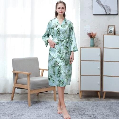 Sexy Ladies Dressing Gown Women Short Satin Bride Robe Print Silky Kimono Bathrobe Bridesmaid Nightwear Plus Size Sleepwear New