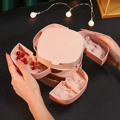 Net Red Rotating Jewelry Box Necklace Earrings Earring Holder Small Exquisite Hand Jewelry Multilayer Storage Box *9