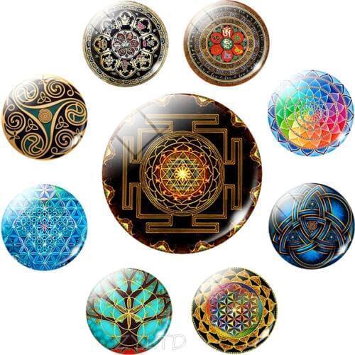 Sri Yantra Mandala Fridge Magnet Buddhist Sacred Geometry 30MM Home Refrigerator Sticker Magnets Spiritual Buddha Mandala Flower
