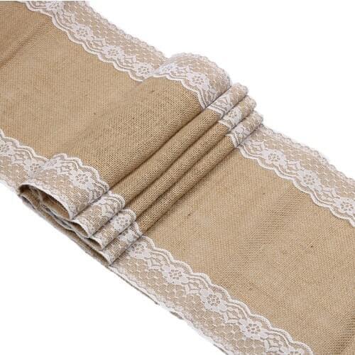2pcs Rustic Vintage Jute Burlap Table Runner with Lace 12"x70" 12"x108" Tablecloth for Wedding Party Home Textile Table Decor