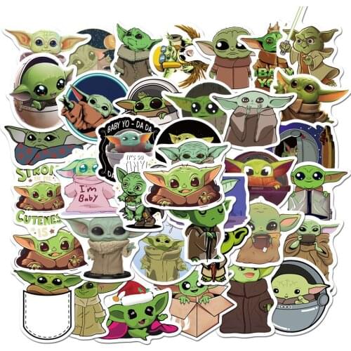 Disney 50pcs Anime Baby Yoda Stickers Waterproof Decal Travel Luggage Bicycle Guitar Trolley Case Cute Sticker Kids Toys