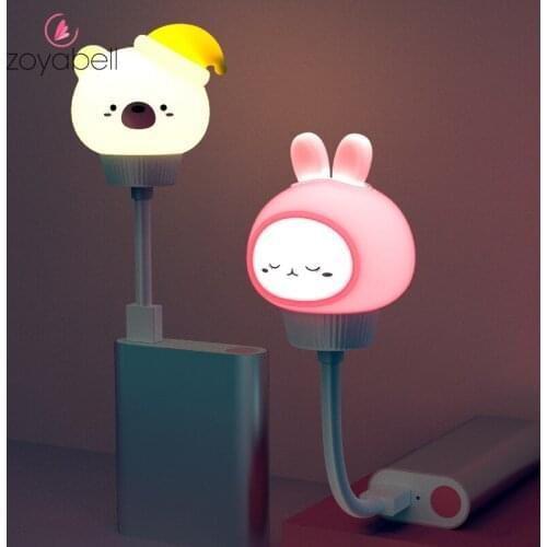 LED Night Light Cartoon Mini USB Light Animals Head Rabbit Bear Nightlight Lamp For Children Kids Living Room Bedroom Lighting