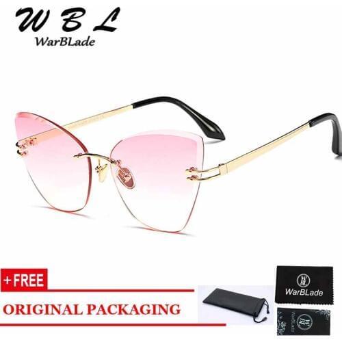 WarBLade 2019 New Women Cat eyeglasses Brand Designer Rimless Classic High Quality Sun Glasses Gradient Lens Eyewear